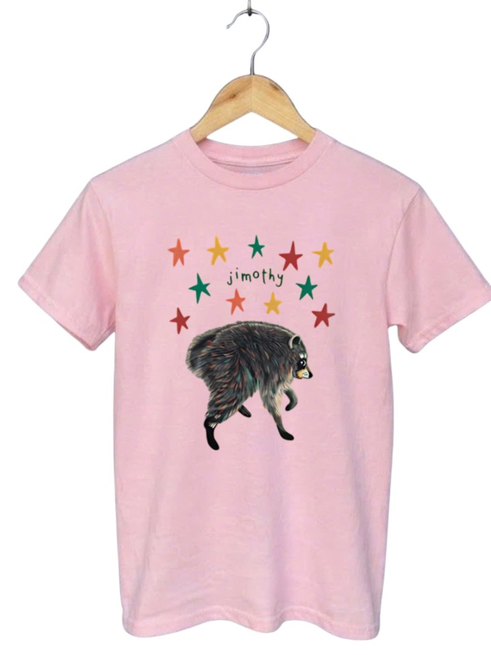 Light Pink Graphic Tee with Raccoon and Stars